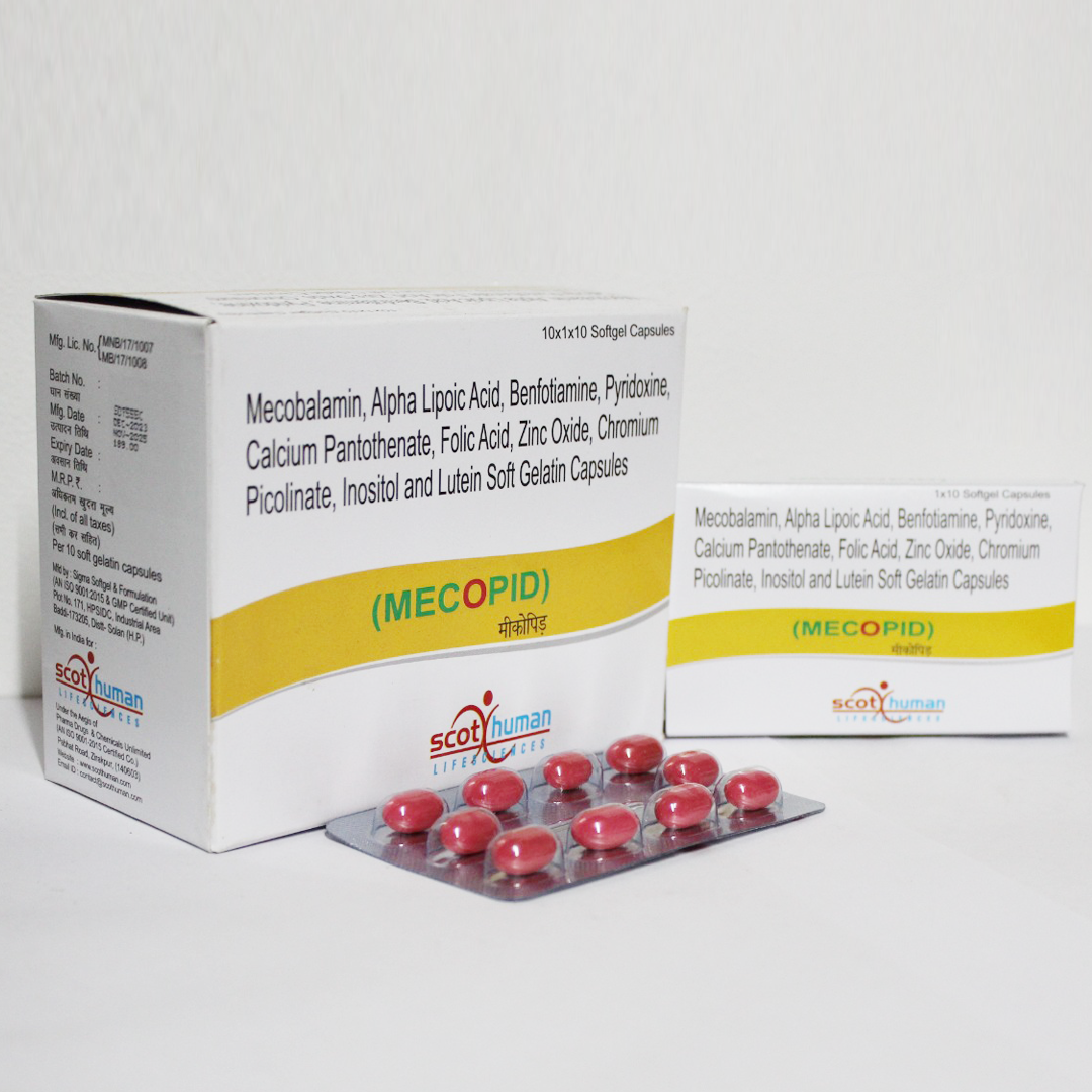 Mecobalamin 1500  Mcg, Alpha Lipoic Acid 100 MG, Benfotiamin 15 MG, Pyridoxine Hydrochloride 3 MG, Calcium Pantothenate 25 MG, Folic Acid 1.5 MG, Zinc Oxide 22.5 MG (MECOPID)