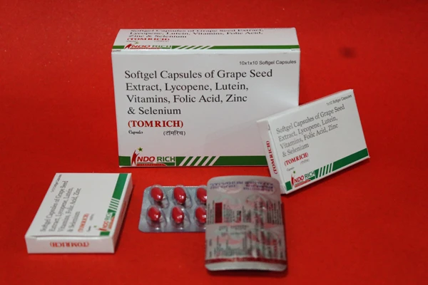 Grape Seed Extract25 MGlycopene 6%u.s.p.2 MGlutein 8%u.s.p.3 Vitamin A Concentrate Oil I.p.5000 I.u. MG (As Palmitate ) Vitamin B1i.p.5 MG Vitamin B2i.p.5 MG Vitamin (TOMRICH)